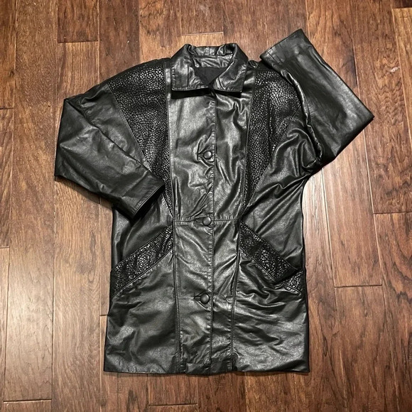 Vintage COMINT Lined Genuine Leather Trench Coat Jacket - Picture 1 of 11